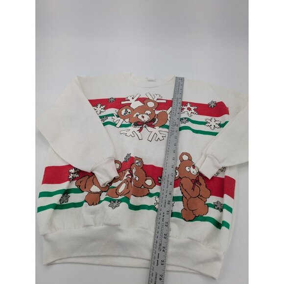 90s Vintage Sweater One Size White Teddy Bear Holiday - Picture 4 of 9